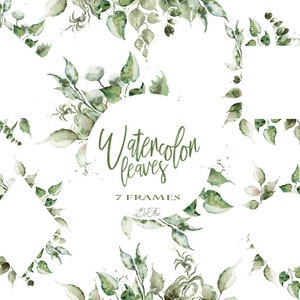 Watercolor Leaf Clipart Leaves Frame Greenery Frames Clip Art Green Eucalyptus Leaves Muted Green Frames Illustration Invitation Foliage