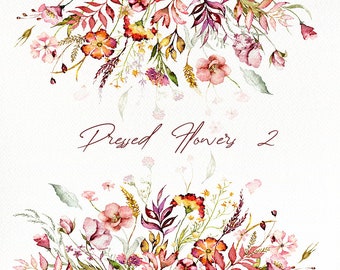Watercolor Pressed Flowers Clip Art Flower Leaf Pressed Leaves Dried Flowers Clip Illustration Vector Wedding Invitation Rustic Wild Flowers
