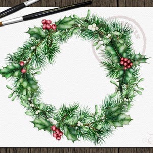 Watercolor Wreath Clipart Christmas Clip Art Winter Flowers - Etsy