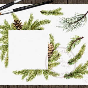 Watercolor Pine Clipart Winter Clip Art Christmas Branches Winter Pines Wedding Invitation Greenery White Xmas Leaves Evergreen Pine Cones image 2