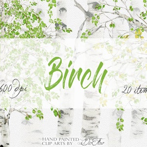 Clipart aquarelle bouleau feuilles verdure feuillage Clip Art vert bouleau aquarelle feuilles vertes illustration faire-part de mariage feuillage