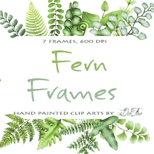 Aquarel varens clipart groen frames clip art varens blad bladeren bos vectorillustratie groen bos bruiloft uitnodiging gebladerte varen