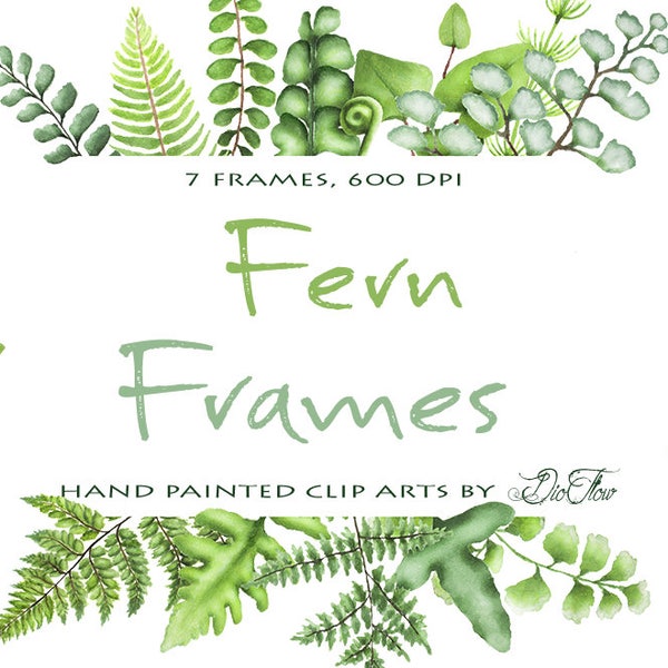 Watercolor Fern Clipart Greenery Frames Clip Art Ferns Leaf Leaves Woodland Vector Green Forest Illustration Wedding Invitation Foliage Fern