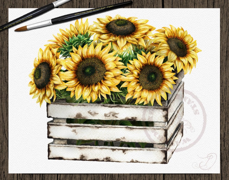 Watercolor Sunflower Clipart Clip Art Summer Sun Flower | Etsy