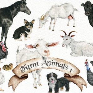 Aquarel boerderij dieren clipart boerderij clip art schuur land dieren rustieke ranch aquarel clip illustratie land ontwerp boerderij