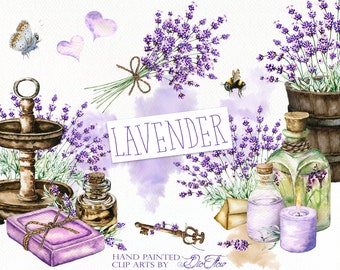 Watercolor Lavender Clipart Vintage Lavandula Clip Art Flower Purple Rustic Wedding Invitation Illustration Wreath Bucket Lavender Oil
