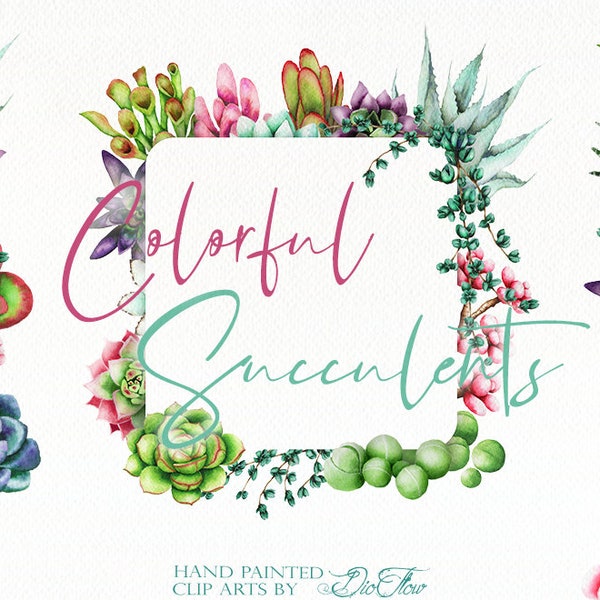 Watercolor Succulent Clipart Watercolor Cactus Clip Art Air Plant Aloe Echeveria String Pearls Zebra Clipart Colorful Invitation Wedding