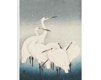 Póster de garcetas de Ukiyo-e Arte Ohara Koson Impresión en madera japonesa Decoración japonesa (J455)a