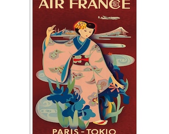 Póster de viaje a Tokio, arte japonés, impresión de Air France (AJT132)a