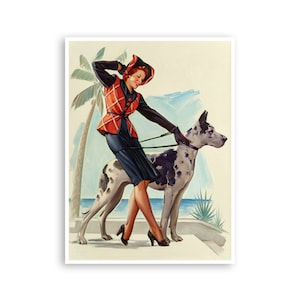 Deutsche Dogge, Pin Up Girls Poster Vintage Classic 1950&#39;s Print Fine Art und Papierrahmen es selbst Größen (PN59)