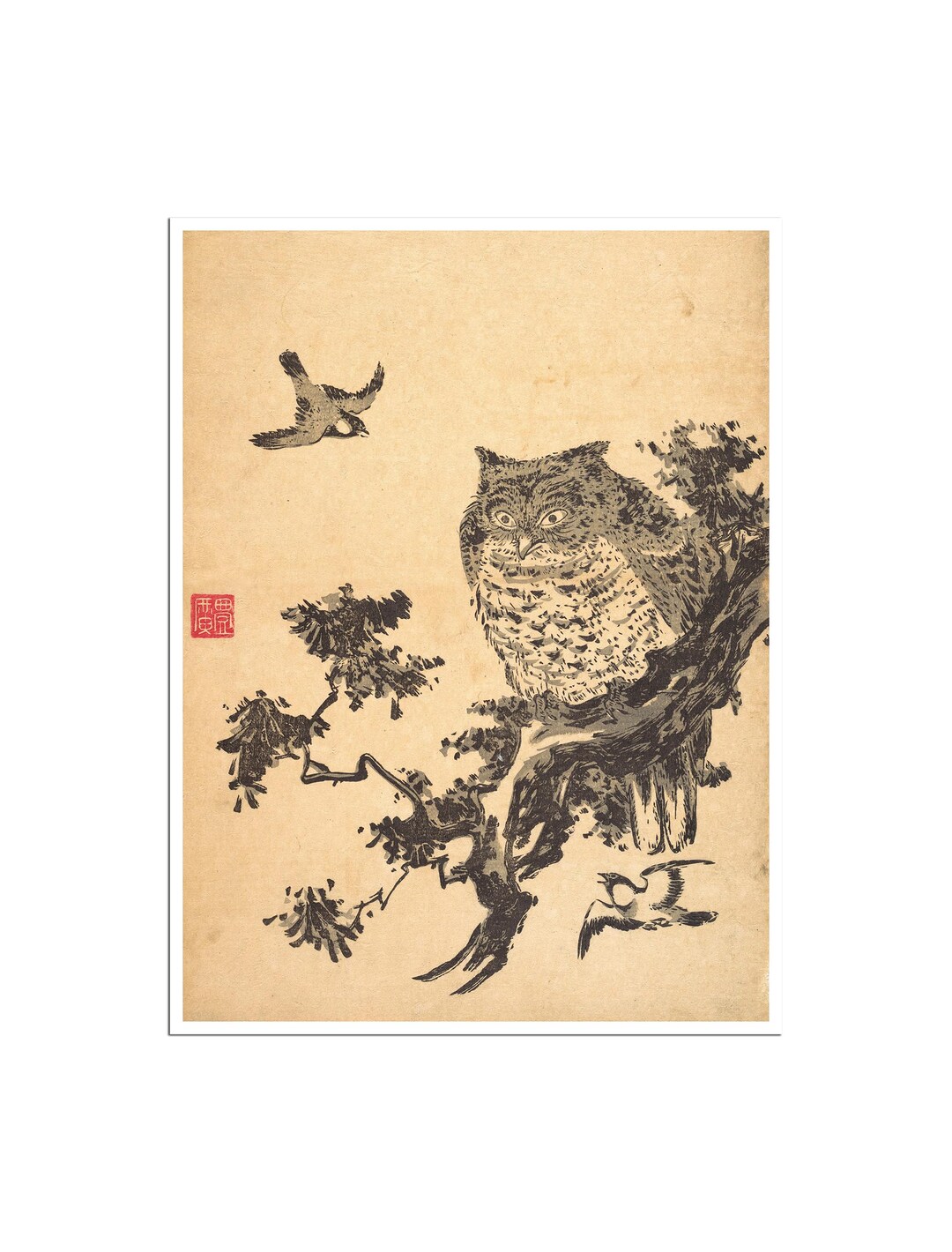Owl Poster Japanese Woodblock Print Utagawa Toyohiro Art Japan