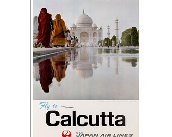 Póster de viaje a la India de Calcuta Art, impresión de Japan Airlines (AJT200)a