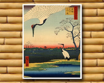 Cranes Bird Art Japanese Decor Vintage Dragon Print Asian Poster (J79)