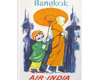 Póster de viaje de Bangkok, Tailandia, impresión de Air India (AJT187)a