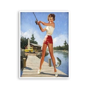 Vintage Pin Up Girl Poster For Lake House Man Cave Art Mancave Print and Thick Paper Frame It Yourself Sizes (PN19)