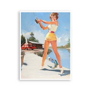 Man Cave Decor Pin Up Girls Art Fishing Poster Lake House Print Super Quality Art and Paper Frame It Yourself Sizes (PN55)