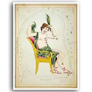 Sidney Hall Urania's spiegel Cassiopeia kunsthoroscoop vintage dierenriem print sterrenbeeld poster astrologie decor (AS21)a