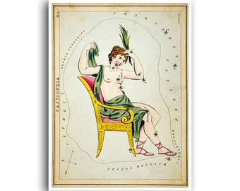 Sidney Hall Urania's Mirror Cassiopeia Art Horoscope Impresión vintage del signo del zodíaco Póster de astrología Decoración (AS21)a