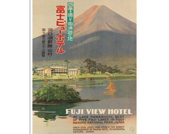 Póster vintage de viaje asiático con arte del monte Fuji (AJT269)