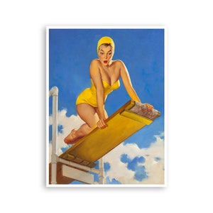 Pin Up Girls Print Swimming Art Vintage Pin Up Man Cave Poster Super Quality Art and Paper Frame It Yourself Sizes (PN45)