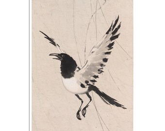Chinese Bird Art Print Xu Beihong Flying Magpie Poster (CH36)a