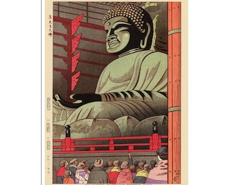Póster del Gran Buda Impresión en madera japonesa del templo Todaiji de Asano Takeji (J427)a