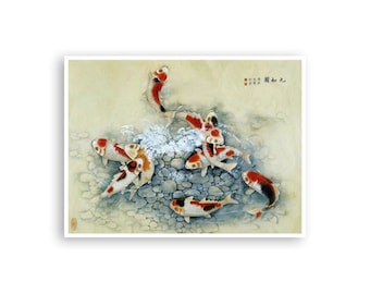 Koivissen kunst Japans schilderij Karper print Japan poster (J463)