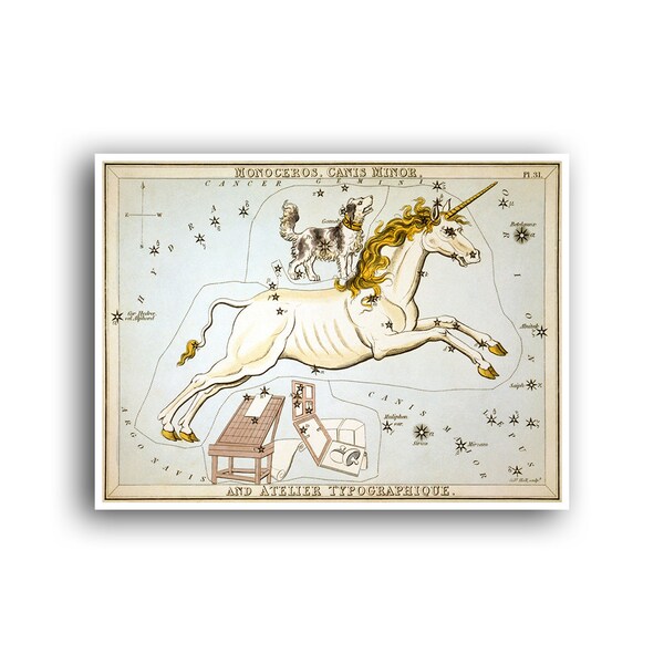 Unicorn Art Zodiac Print Star Sign Poster Constellation Map Star Chart Horoscope Vintage Astrology Decor (AS28)