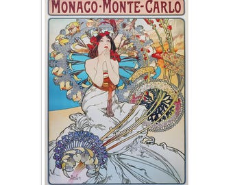 Póster de viaje a Mónaco, impresión de Alphonse Mucha, arte de Montecarlo (J479)