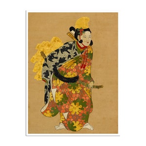 Póster de viaje a Japón con retrato artístico grabado en madera japonés (J112)a