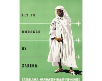 Morocco Travel Poster Moroccan Art Sabena Airlines Print (AJT134)a