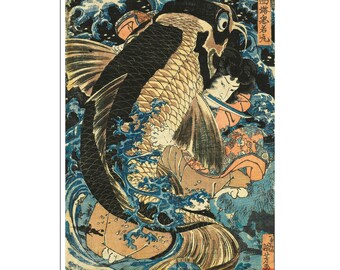 Ukiyo-e Print Japanese Carp Art Saito Oniwakamaru Art By Utagawa Kuniyoshi  (J418)a