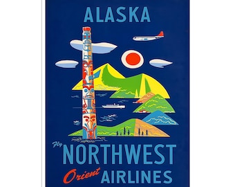 Alaska Travel Poster Vintage Airline Print Alaskan Art (AJT415)