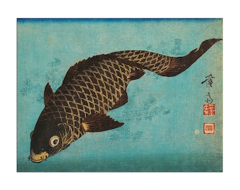 Koi Fish Painting Japanese Woodblock Print Kitchen Art (J124)a