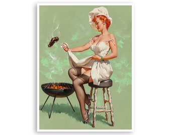 Pin Up Girl Art BBQ Cook Poster Stampa Arte e carta di qualità eccellente Cornice da soli Dimensioni (PN35)