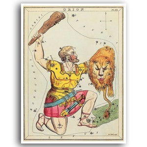 Orion Zodiac Art Print sterrenbeeld poster sterrenbeeld kaart sterrenkaart horoscoop vintage astrologie decor (AS31)a