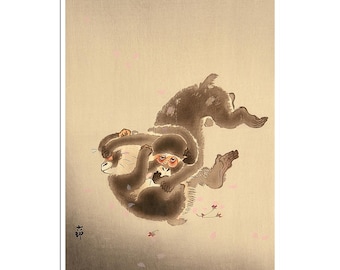 Monkey Print Japanese Painting Ohara Koson Art Print (J402)a