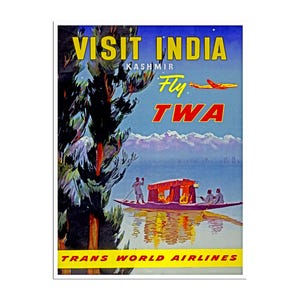 Kashmir Travel Poster India Art TWA Airlines Print (AJT4)a