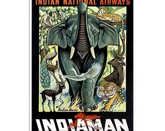 Póster de viaje a la India de Arabinda Datta Impresión de Indian National Airways Arte de Arabinda Datta (AJT18)a