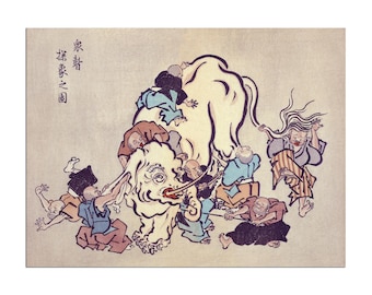 Chinese Parable Print Blind Men Examine Elephant Poster Art (CH8)a