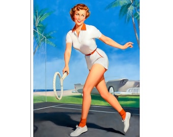 Tennis Poster Tennis Girl Pin Up Art Vintage Sports Print (PN98)