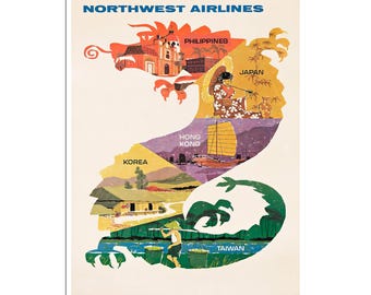 Póster de viaje de Asia, arte de Corea, Filipinas, impresión, letrero de Taiwán, pintura japonesa, Hong Kong (AJT390)