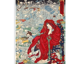Impresión en madera japonesa Jigoku Dayū Hell Courtesan Poster Kawanabe Kyōsai Art (J413)a
