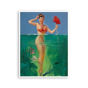 Vintage Pin Up Girls Print For Lake House Swimming Art Man Cave Poster Decor Fine Art Print and Thick Paper Frame It Yourself Sizes (PN60)