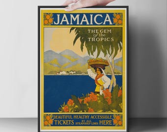Jamaica Travel Art Poster, The Gem of the Tropics, vintage muurkunst, Caribisch decor, zomerse sfeer