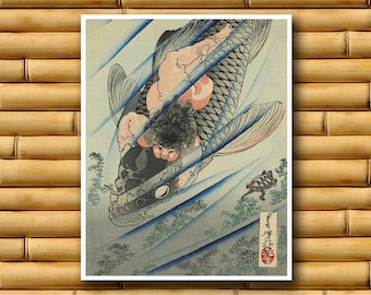 Japanese Art Decor Asian Fish Carp Wall Art Poster Decor Japan Retro (J420)