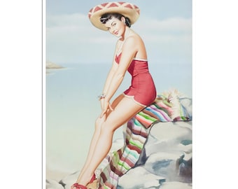 Mexican Pin Up Girl Art Print Man Cave Poster Dad Gift Mexico Travel Poster (PN83)