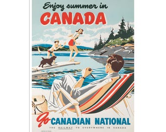 Póster de viaje a Canadá, arte retro canadiense, lámina de vacaciones de verano (AJT404)
