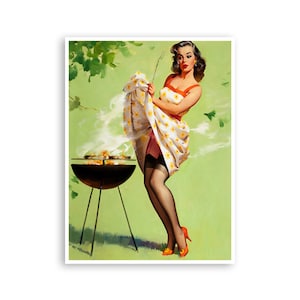 BBQ Chef Art Vintage Pin Up Print Dad Gift Super Quality Art and Paper Frame It Yourself Sizes (PN47)