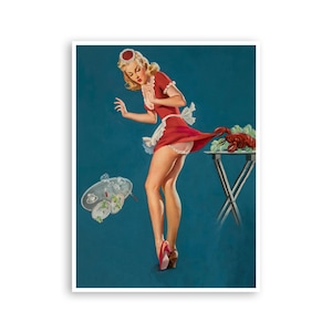 Pin Up Girls Art Cocktail Waitress Poster Print Vintage Super Quality Art and Paper Frame It Yourself Sizes (PN1)